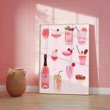 1 件，粉色鸡尾酒墙面艺术，插图海报印刷，酒吧帆布艺术，客厅装饰，卧室装饰，厨房装饰，无框 - 彩色 - 查看 7