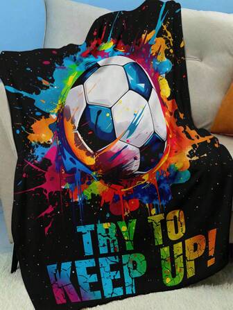 1pc Soccer/Football Enthusiast Blanket Gift, Children/Teen Girls Flannel Throw Blanket, Football Decor For Player's Room