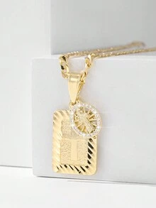 1 件复古欧式铜镶嵌锆石 14K 金吊坠项链，适合礼物、情侣/朋友礼物、日常或节日佩戴、祈祷 - 金黃色 - 查看 4