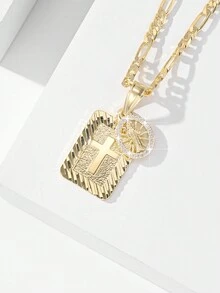 1 件复古欧式铜镶嵌锆石 14K 金吊坠项链，适合礼物、情侣/朋友礼物、日常或节日佩戴、祈祷 - 金黃色 - 查看 2