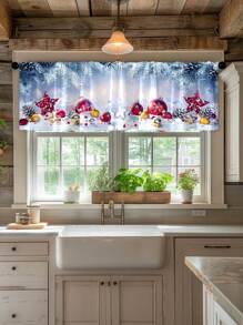 1 rèm cửa sổ nhà bếp hình cây thông Noel trang trí ngôi sao, rèm trang trí nhà hiện đại, phong cách với túi treo dùng quanh năm, thích hợp cho ngày lễ Giáng sinh và sử dụng hàng ngày - Nhiều màu - Xem 1
