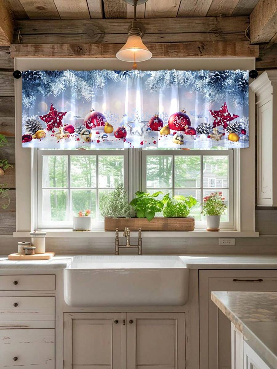 1 rèm cửa sổ nhà bếp hình cây thông Noel trang trí ngôi sao, rèm trang trí nhà hiện đại, phong cách với túi treo dùng quanh năm, thích hợp cho ngày lễ Giáng sinh và sử dụng hàng ngày - Nhiều màu - Xem 1
