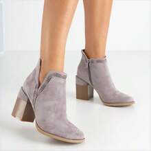 Light Brown Boots With Square Heel Lemere - Shoes - Grey - View 3