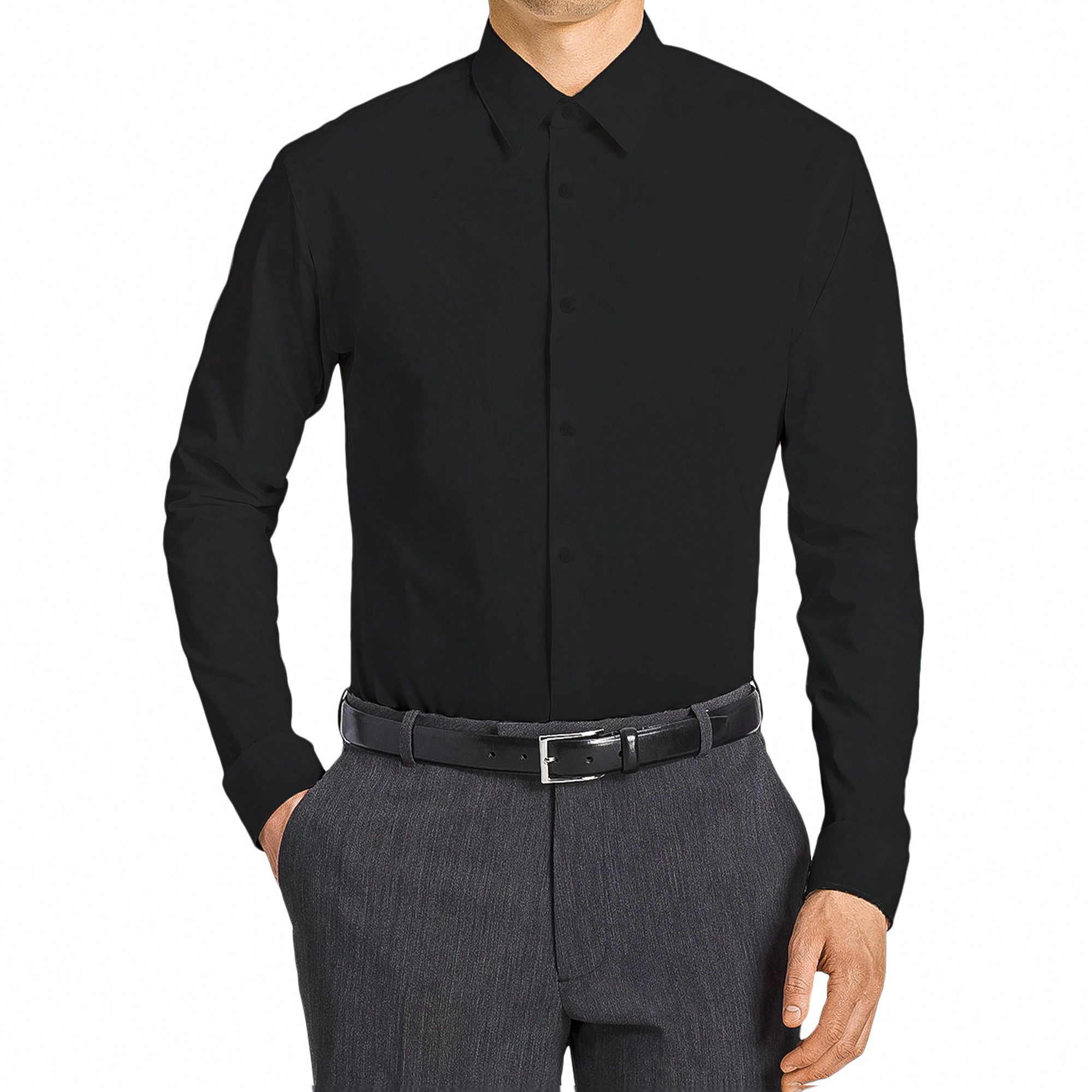 Men's Slim Fit Long Sleeve Dress Shirt, Solid Colors, Button Up - Afbeelding 17 van 20