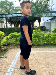 Children's Khaki Sand Denim Shorts With Elastic Waistband For Boys - màu đen - Xem 2