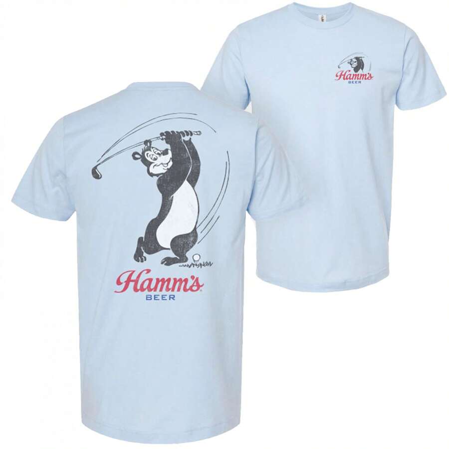 Hamms Beer Golf Swing Blue Colorway Front And Back Print T-Shirt - Blue - View 1