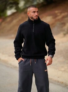 Men's Simple Style Fleece Warm Pullover Sweatshirt - Black - View 8