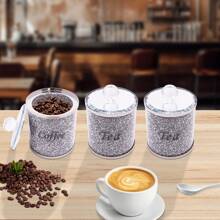 Coffee Sugar Tea Container, Crushed Diamond Inlay Decorative Canister, Grain Flour And Preserve Glass Storage Jars - Silver - View 1