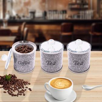 Koffie Suiker Thee Container, Vermalen Diamant Inleg Decoratieve Bus, Graan Meel En Inmaak Glazen Opslag Potten