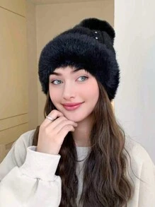 1 chiếc mũ len đan cho nữ, màu trơn lót bông, phong cách mới cho mùa thu/đông, ấm áp và chống gió, thích hợp cho hoạt động ngoài trời, mua sắm và trượt tuyết - MM1725 - Xem 5