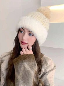 1 chiếc mũ len đan cho nữ, màu trơn lót bông, phong cách mới cho mùa thu/đông, ấm áp và chống gió, thích hợp cho hoạt động ngoài trời, mua sắm và trượt tuyết - MM1725 - Xem 8