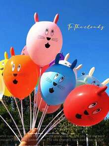 Cute Rabbit Head Balloon Mix-Color, With 1pc Air Pump Included - Multicolor - View 1