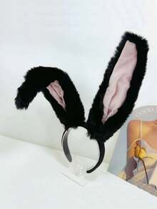 1 băng đô tai thỏ đen dài 3D mềm mại thanh lịch cổ điển dành cho phụ nữ đội vào dịp Halloween/đi chơi - màu đen - Xem 9