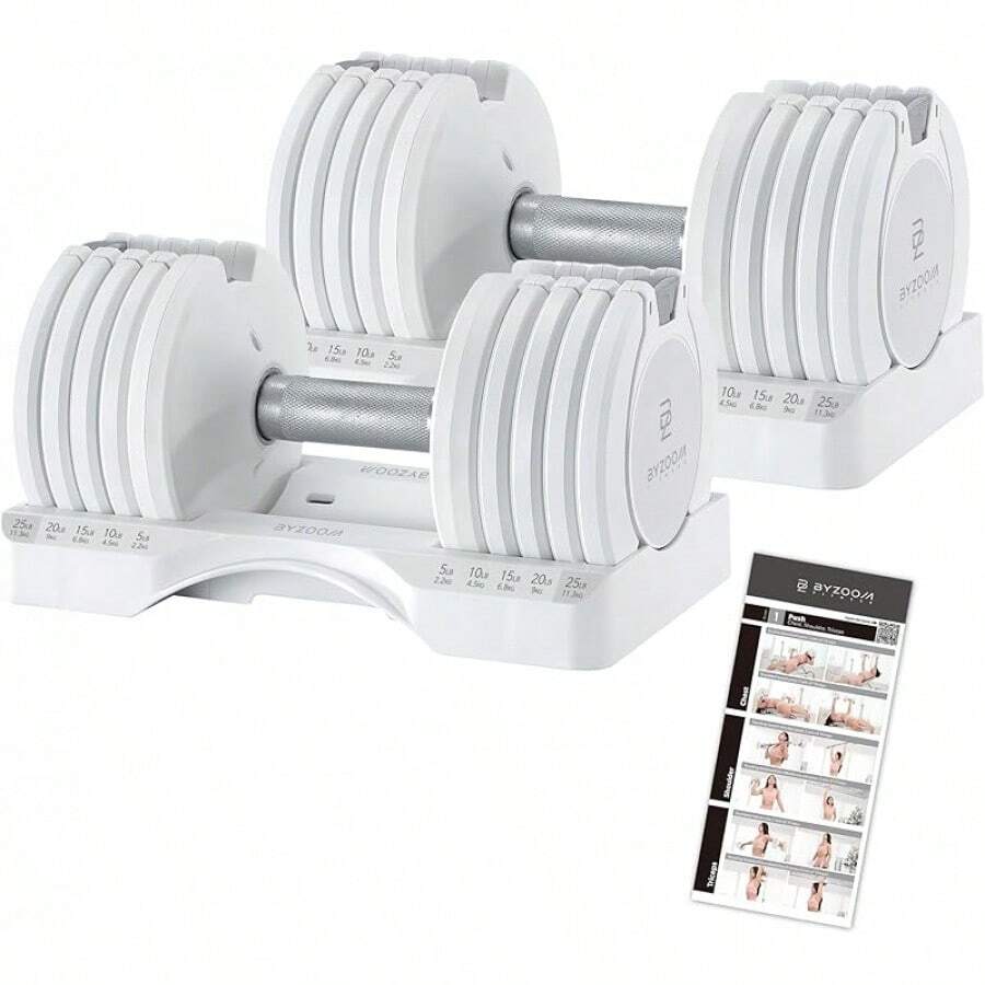 Adjustable Dumbbell 12.5/25lb Set Of 2 Or Single Unit Piece Weight Training Fitness Exercise Body Workout 5 In 1 For Home Gym Beginners Woman - trắng - Xem 1