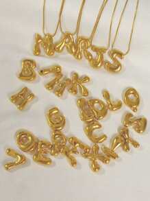 MECYLIFE 1pc Personalized 3D Bold Letter Pendant Necklace With Stainless Steel Snake Chain, New Fashion Asymmetrical Letter Charm For Women - Fully Stainless Steel - View 4