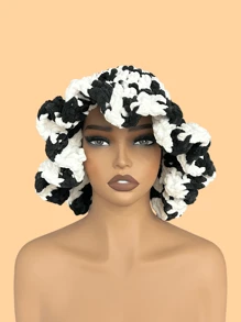 1 件女士手工钩编荷叶边针织贝雷帽，成人软边钟形帽，轻质镂空蕾丝无檐小便帽，有弹性，Y2K 风格，适合日常穿着、摄影、聚会、野餐、户外活动，保暖、防风、保暖耳朵、圣诞节