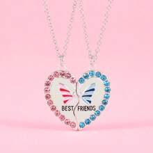 2 pièces/ensemble Collier pendentif cœur papillon mignon pour filles. Colliers d'amitié BFF. Bijoux d'amis les meilleurs. Cadeau pour la Saint-Valentin, maman, mère, Fête des mères