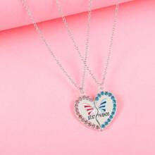 2 pièces/ensemble Collier pendentif cœur papillon mignon pour filles. Colliers d'amitié BFF. Bijoux d'amis les meilleurs. Cadeau pour la Saint-Valentin, maman, mère, Fête des mères