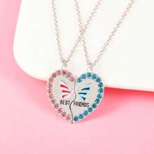 2 pièces/ensemble Collier pendentif cœur papillon mignon pour filles. Colliers d'amitié BFF. Bijoux d'amis les meilleurs. Cadeau pour la Saint-Valentin, maman, mère, Fête des mères