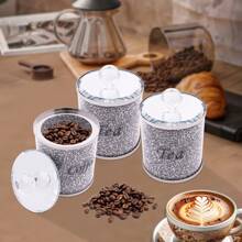 Coffee Sugar Tea Container, Crushed Diamond Inlay Decorative Canister, Grain Flour And Preserve Glass Storage Jars - Silver - View 5