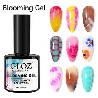 GLOZ Nagelblüteneffekt Gel Klar UV LED Blüten Gel Lack für Marmorierung-Effekt, Naturstein, Aquarell Blumenmuster, Abzieh-Nagel-Gel, DIY Nagelkunst Design Maniküre Geschenk für Frauen