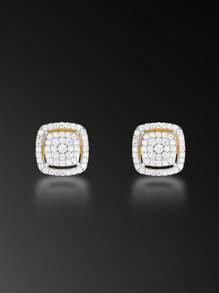 1 对时尚简约镂空方形水晶 925 纯银耳钉，防过敏，适合男女，日常、派对、节日佩戴，情人节、母亲节的最佳礼物 - 方形 - 查看 1