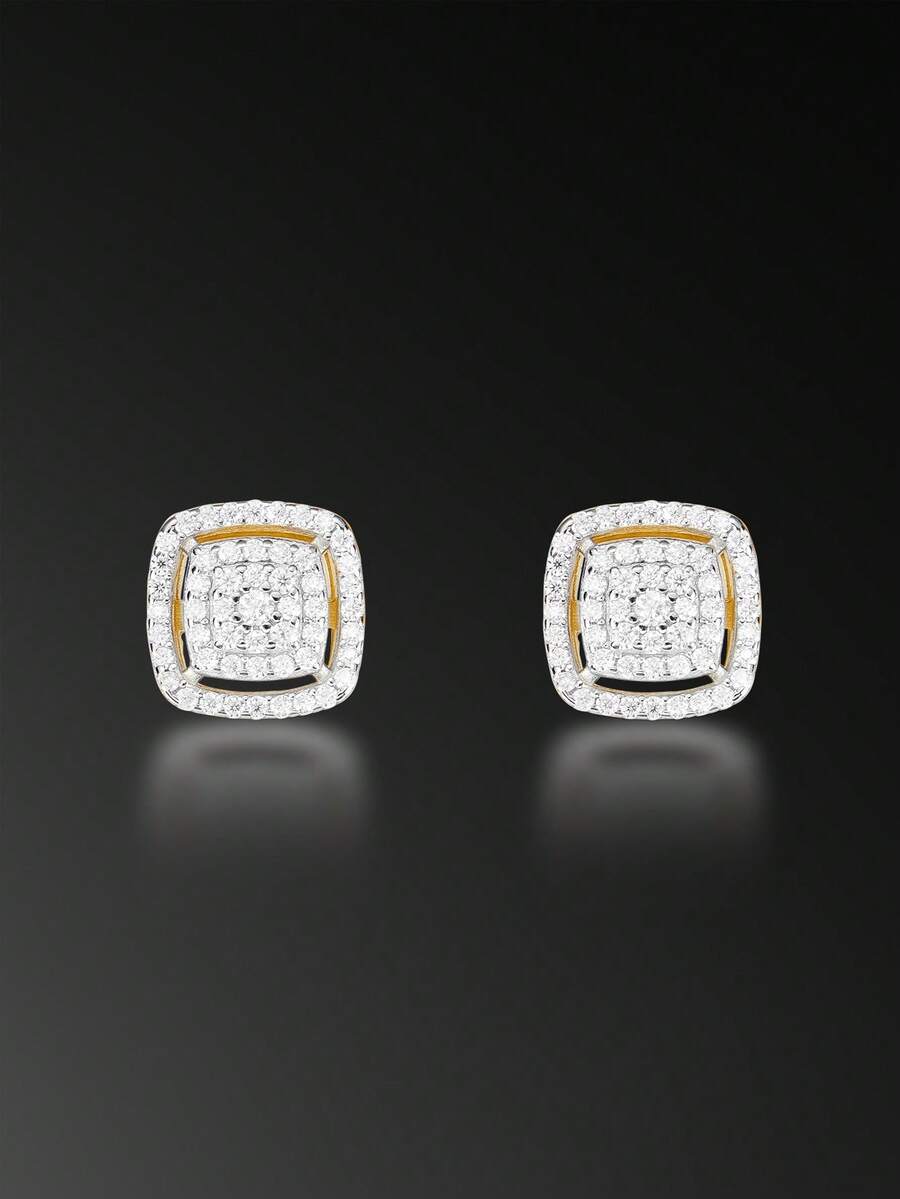 1 对时尚简约镂空方形水晶 925 纯银耳钉，防过敏，适合男女，日常、派对、节日佩戴，情人节、母亲节的最佳礼物 - 方形 - 查看 1