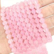 1 chuỗi hạt pha lê tự nhiên, mã não và thạch anh hồng, phụ kiện trang sức DIY bán thành phẩm để làm vòng tay - Hồng - Xem 1