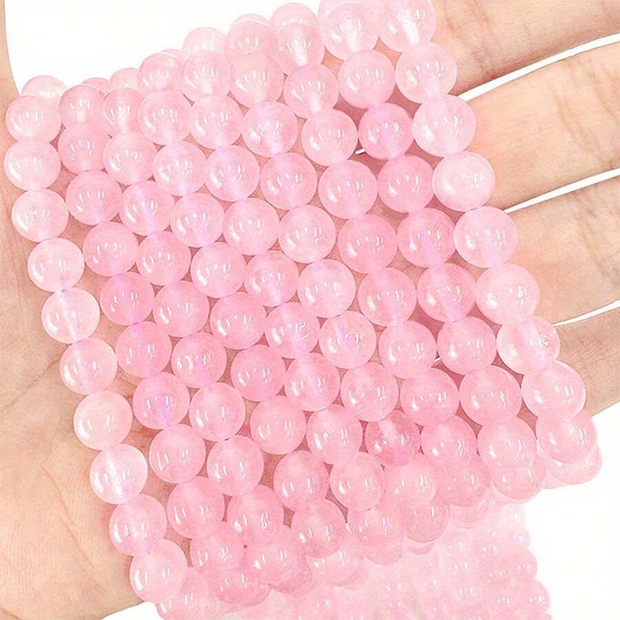 1 chuỗi hạt pha lê tự nhiên, mã não và thạch anh hồng, phụ kiện trang sức DIY bán thành phẩm để làm vòng tay - Hồng - Xem 1