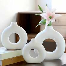1pc Vaso de flores moderno em formato de donut de plástico de cor sólida, recipiente floral, decoração de vaso estilo minimalista boho neutro para flores frescas, mesa, estante, lareira, sala de estar, quarto, escritório, festa de casamento