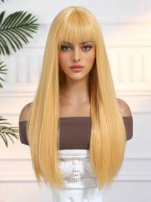 HAIRCUBE 24 英寸棕色挑染和红色假发，带刘海，女士长直发假发，华丽时尚合成假发，适合派对日常使用 - 黃色 - 查看 5