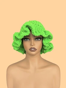 1 件女士手工钩编荷叶边针织贝雷帽，成人软边钟形帽，轻质镂空蕾丝无檐小便帽，有弹性，Y2K 风格，适合日常穿着、摄影、聚会、野餐、户外活动，保暖、防风、保暖耳朵、圣诞节
