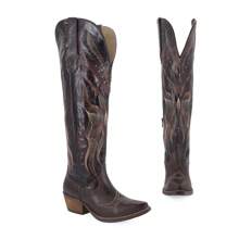 COMFORTABLE WOMEN'S COWBOY BOOTS IN AUTHENTIC CHOCOLATE COW LEATHER, RIDING BOOTS WITH RUBBER SOLE RODEO FASHION FASHIONABLE WESTERN BOOTS - WONKA MODEL - Chocolate Brown - View 4