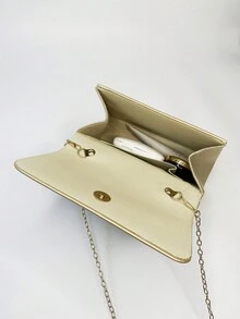 Moonlit Eve Bag One 金色 PU 皮革女士晚宴手提包，带水钻细节，适合鸡尾酒会、晚会、婚礼，搭配晚礼服和新娘礼服，是情人节、婚礼、生日、新年的绝佳礼物 - 金色 - 查看 10