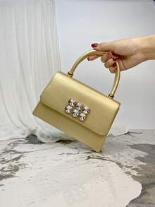 Moonlit Eve Bag One 金色 PU 皮革女士晚宴手提包，带水钻细节，适合鸡尾酒会、晚会、婚礼，搭配晚礼服和新娘礼服，是情人节、婚礼、生日、新年的绝佳礼物 - 金色 - 查看 1