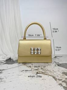 Moonlit Eve Bag One 金色 PU 皮革女士晚宴手提包，带水钻细节，适合鸡尾酒会、晚会、婚礼，搭配晚礼服和新娘礼服，是情人节、婚礼、生日、新年的绝佳礼物 - 金色 - 查看 11