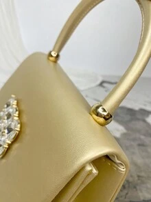 Moonlit Eve Bag One 金色 PU 皮革女士晚宴手提包，带水钻细节，适合鸡尾酒会、晚会、婚礼，搭配晚礼服和新娘礼服，是情人节、婚礼、生日、新年的绝佳礼物 - 金色 - 查看 7