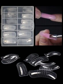 120片/盒凝胶美甲贴片套装，预成型假指甲，适用于凝胶抛光，可轻松卸除延长亚克力假指甲贴片，水晶美甲模具（无需纸模），适用于快速UV/LED延长，双头延长工具，按压式美甲贴片，美甲用品 - 無色 - 查看 3