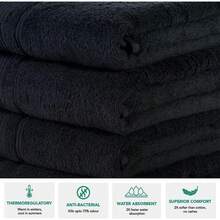 Extra Large Bath Towels 100% Cotton 27"X54" 4 Bath Towel, Soft Quick Dry - 黑色 - 查看 4