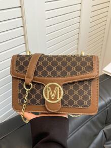 1 件多色格子 PU 皮革手提单肩包，拉链开合，时尚百搭，适合女性日常使用 - 棕色 - 查看 7