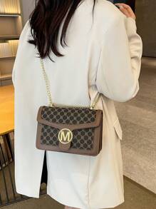 1 件多色格子 PU 皮革手提单肩包，拉链开合，时尚百搭，适合女性日常使用 - 棕色 - 查看 6