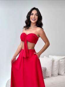 WOMEN'S VERTICAL STRIPED CAROLINE SET - Đỏ - Xem 3