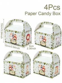 Caja de regalo con tema de dinosaurio, 4 piezas. Caja de papel con patrón de animales de la jungla de dinosaurio, bolsa de caramelos con asa. Decoración para fiesta de cumpleaños, decoración de fiesta de dinosaurios, decoración de fiesta de la jungla, decoración de cumpleaños, empaque para galletas, cupcakes, bocadillos. - Multicolor - Ver 17
