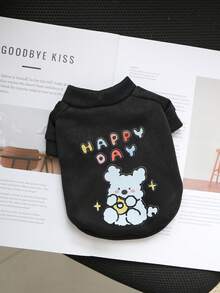 Quần áo thú cưng cho mùa thu/đông, áo nỉ cổ tròn in hình chú chó hoạt hình dễ thương cho mèo và chó - màu đen - Xem 8