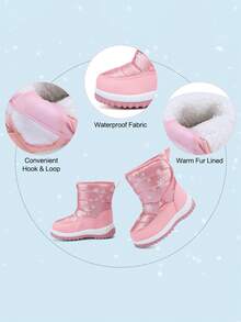 Giày bốt đi tuyết mùa đông cho trẻ em họa tiết nàng tiên cá hình ngôi sao hoạt hình ấm áp Giày bốt đi tuyết ngoài trời ấm áp họa tiết hoạt hình màu hồng cho trẻ em - Hồng - Xem 7