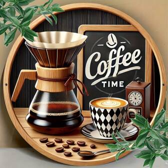 Tiempo de café Cuadro de pared redondo de hierro de 8x8" - Letrero de metal duradero para decoración de cocina, dormitorio, bar - Diseño único, fácil de colgar, perfecto para el hogar, la oficina o como regalo