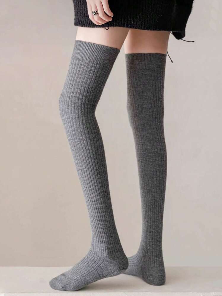 1/2 Pairs Of Women's Thigh High Socks, Knitted Knee Socks, Autumn And Winter Women's Socks, Blended, Y2k, Cozy - Multicolor - View 2