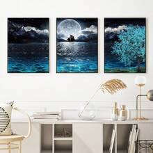 Tranh Canvas Treo Tường Đóng Khung Tranh Mặt Trăng Treo Tường Cho Phòng Ngủ - Tranh Tường Màu Xanh Teal Cho Phòng Khách - Trang Trí Tường Nhà Ocean Tree 3 Tấm Tranh Canvas Treo Tường Đóng Khung Áp Phích, Tranh Treo Tường, Vật Dụng Trang Trí Phòng - Nhiều màu - Xem 9