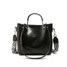 Women Large Tote Bag Crossbody Bag Multipurpose Shoulder Bag PU Synthetic Leather Fashion Elegant - 黑色 - 查看 5