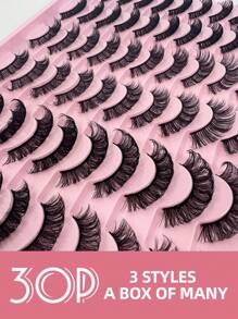 30 对假睫毛，DD 卷翘化纤俄罗斯条状睫毛，浓密自然嫁接睫毛 - 羽毛款 - 查看 2